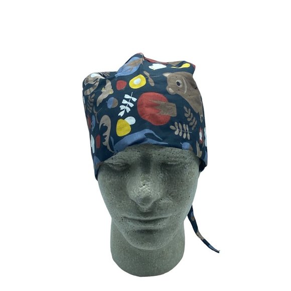 Bear Leaf Floral 100% Cotton 2 Button Adjustable Working Medical Cap - Picture 1 of 6